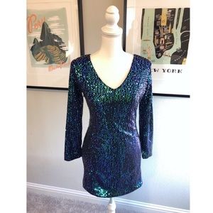 3/4 Sleeve Sequined Dress | Blue/Green